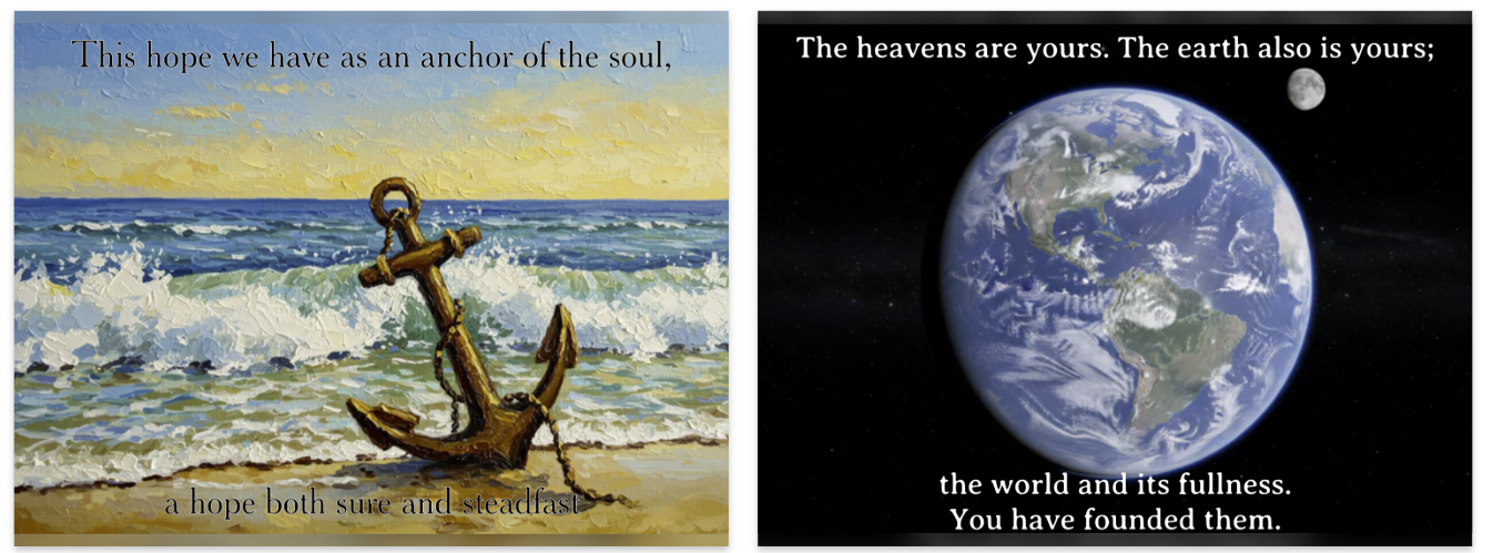 Thumbnail previews of an earth from space and solid anchor at seaside eCard designs