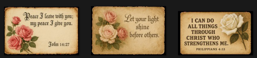 Thumbnail previews of newly released vintage rose Christian eCard designs