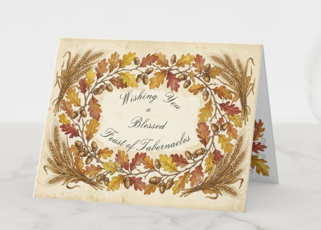 Harvest wreath and Feast of Tabernacles blessings greeting card