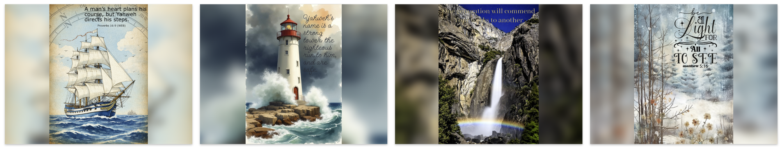 Thumbnail previews of newly released oil painting and photo based Scripture eCard designs