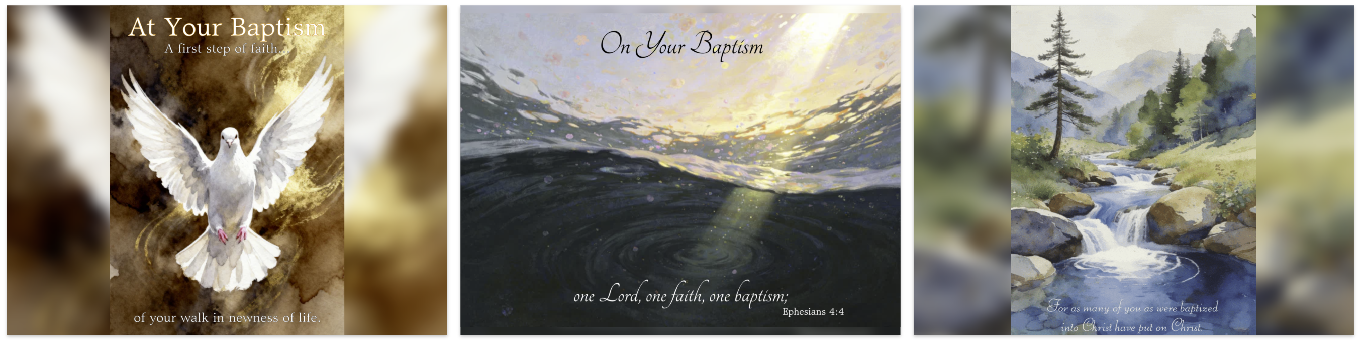 Thumbnail previews of art work for new Baptism eCards
