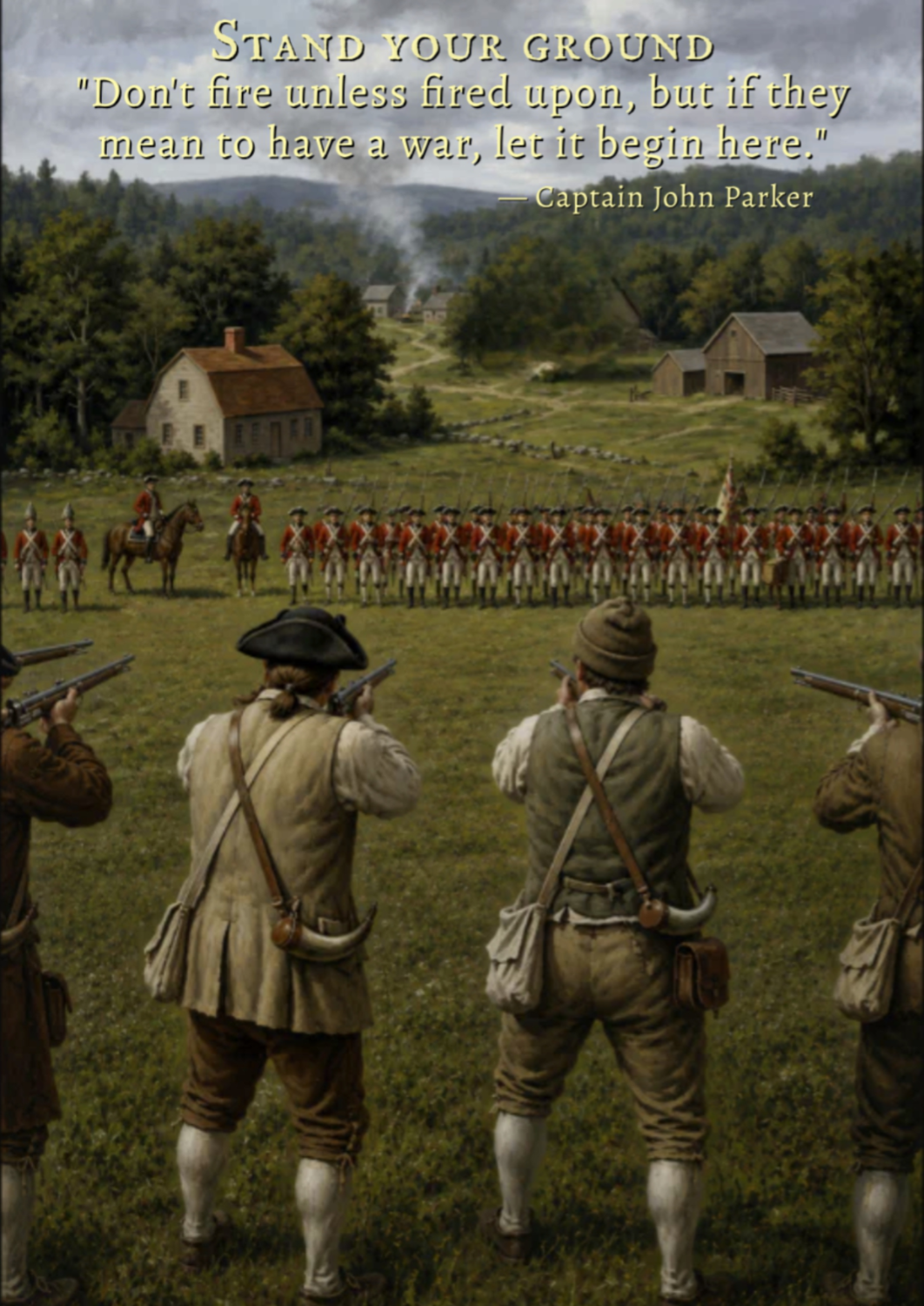 Captain Parker and militia face British regulars e-Card