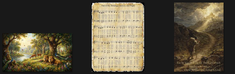 Thumbnail previews of newly released eCards with oil painting art and music soundtracks