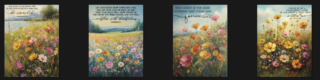 Thumbnail previews of newly released watercolor wildflower Christian eCard designs