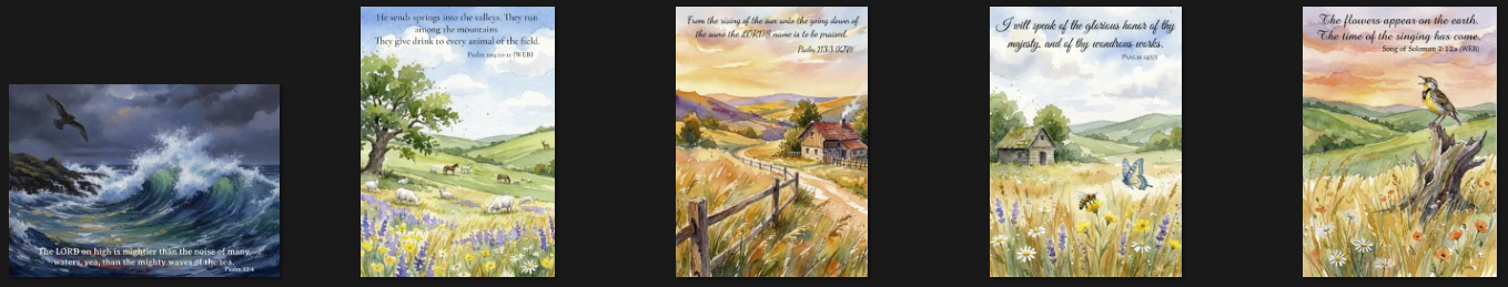 Thumbnail previews of newly released oil and watercolor painting based eCard designs