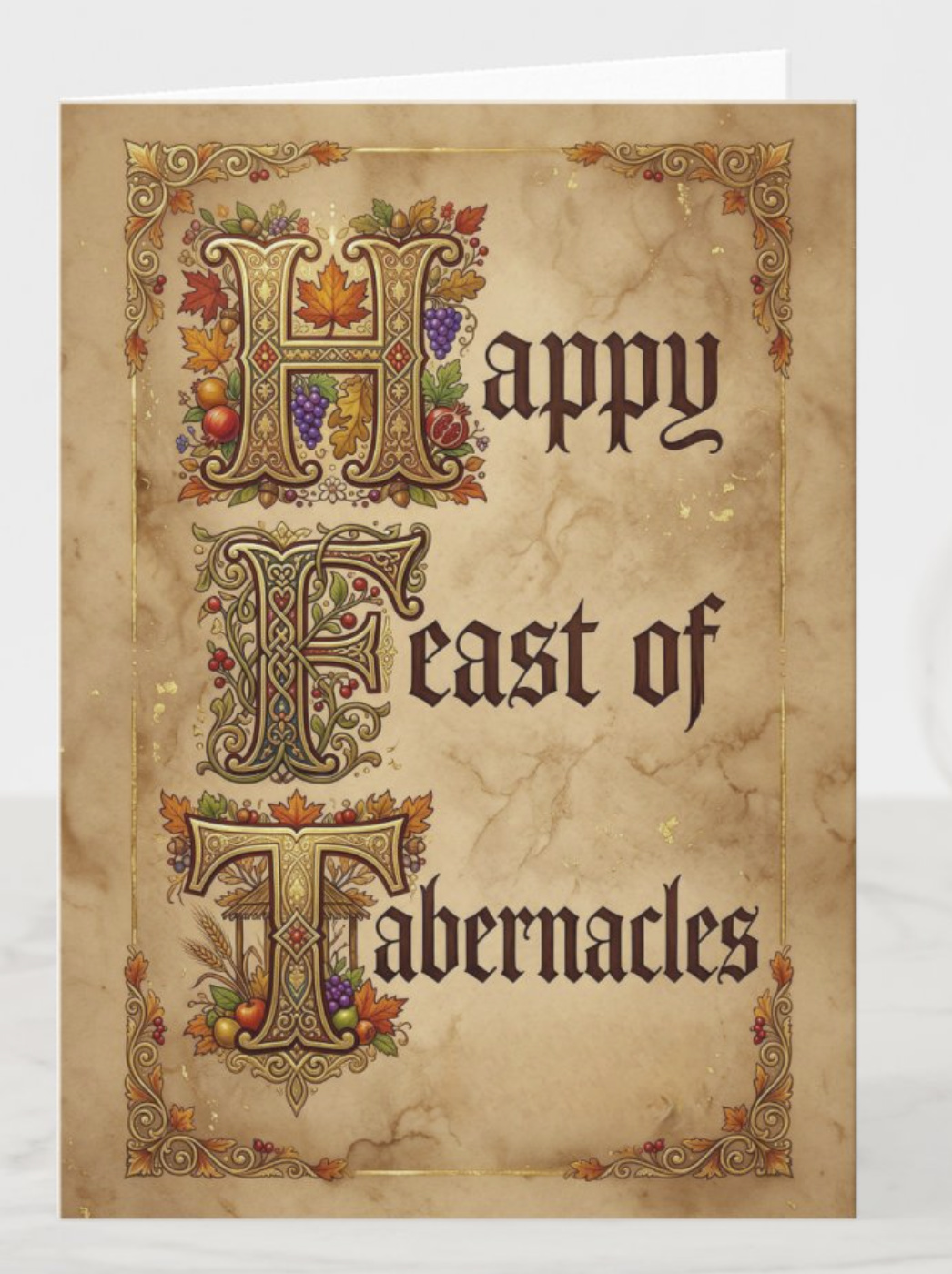 Feast of Tabernacles card with medieval illuminated text