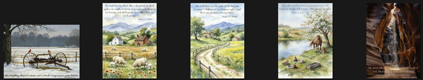 Thumbnail previews of newly released oil and watercolor painting based eCard designs