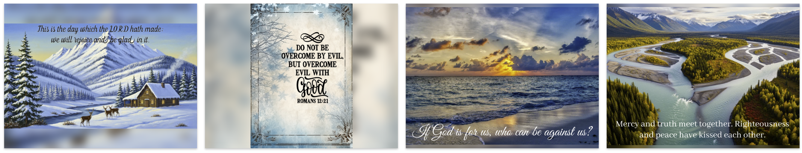 Thumbnail previews of newly released seascape, river and winter wonder art cover eCard designs