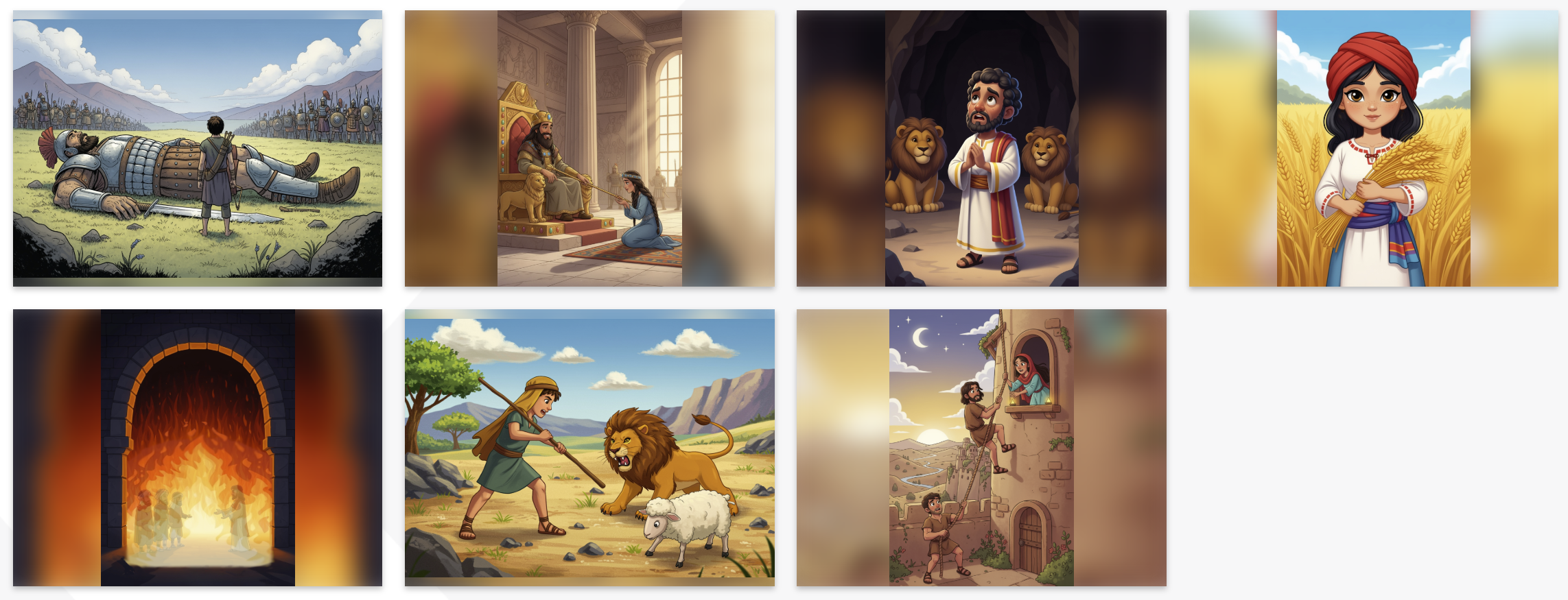 Thumbnail previews of newly released Heroes of the Bible for children eCard designs